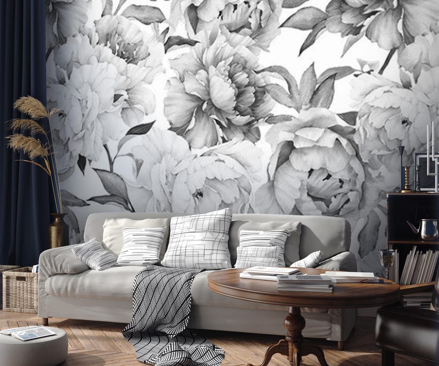 Black and White Peony Floral Black and White Peony Floral - Image 1