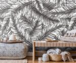 Black & White Palm Leaf Wallpaper Tropical - Image 3