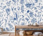 Blue Floral  Wallpaper Botanical Watercolor Wall Mural - Image 3