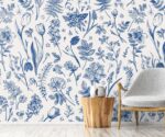 Blue Floral  Wallpaper Botanical Watercolor Wall Mural - Image 2