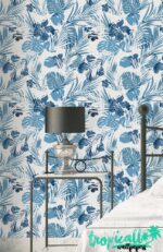 Blue Jungle Leaves Wallpaper:  Wall Decal
