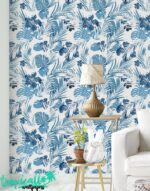Blue Jungle Leaves Wallpaper:  Wall Decal - Image 2