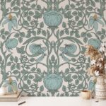 Blue Pastel Art Nouveau  Wallpaper: Removable Floral Home Decor Wall Covering