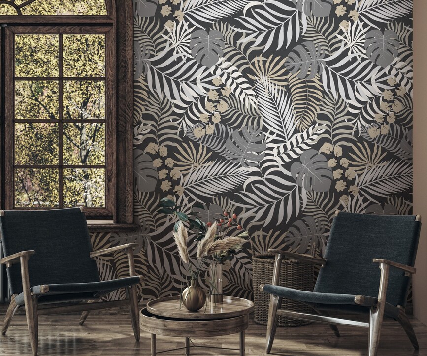 Botanical Palm Leaf Wallpaper Vintage Tropical Wall Mural Botanical Palm Leaf Wallpaper Vintage Tropical Wall Mural - Image 1