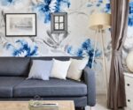 Blue Floral Wallpaper Mural   Art - Image 3