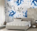 Blue Floral Wallpaper Mural   Art - Image 2