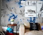 Blue Floral Wallpaper Mural   Art