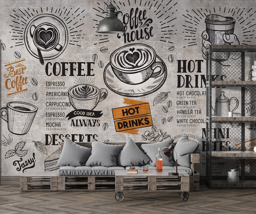 Cafe Coffee Shop Wallpaper Customizable Wall Mural Cafe Coffee Shop Wallpaper Customizable Wall Mural - Image 1