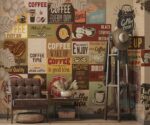 Cafe Shop Coffee Wallpaper Customizable  Wall Mural