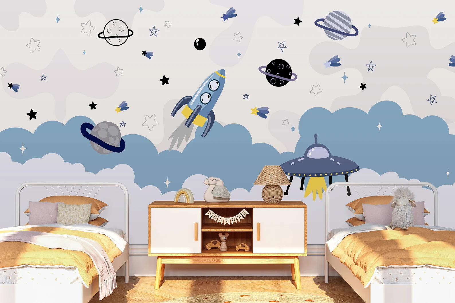 Cartoon Space Nursery Mural Cartoon Space Nursery Mural - Image 1