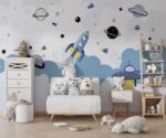 Cartoon Space Nursery Mural  Galaxy Wallpaper - Image 4
