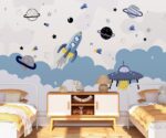 Cartoon Space Nursery Mural  Galaxy Wallpaper - Image 2