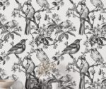 Chinoiserie Bird Wallpaper Black and White
