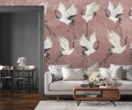 Chinoiserie Crane Birds Wallpaper Vintage Asian Floral Mural - Image 2