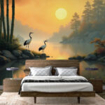 Chinoiserie Wallpaper Mural, Chinese Crane Bird Wallpaper - Image 3