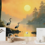 Chinoiserie Wallpaper Mural, Chinese Crane Bird Wallpaper - Image 2