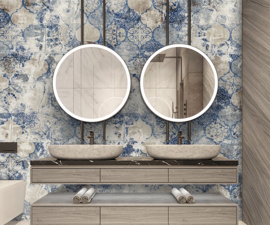 Moroccan Tile Wallpaper – Blue Vintage Pattern Wall Design Abstract Blue Geometric Wallpaper Mural - Image 1