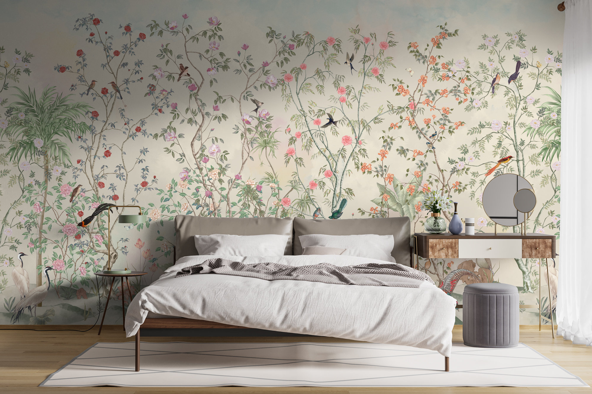 Crane Chinoiserie Wallpaper Mural - or Non-Woven Crane Chinoiserie Wallpaper Mural - or Non-Woven - Image 1