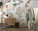 Kids World Map Educational Mural