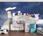 Cute Animals on the Moon for children's rooms design