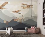 Mountain Biplane Wallpaper Kids Room Decor - Image 3