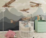 Mountain Biplane Wallpaper Kids Room Decor - Image 2