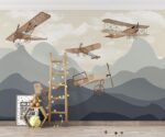 Mountain Biplane Wallpaper Kids Room Decor