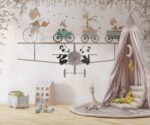Animals on Airplane Wing Wallpaper Child Room Decor