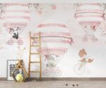 Pink Balloons Kids Wallpaper Mural Animal Hot Air Balloons