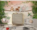 Cute Safari Animals Safari Tropical wallpaper  for kids rooms design - Image 3