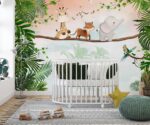 Cute Safari Animals Safari Tropical wallpaper  for kids rooms design