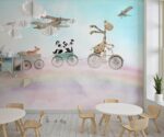 Rainbow Kids Wallpaper Mural Animal Train Airplane Design - Image 2