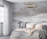Golden Birds Wallpaper Art Vintage Gray Sky