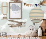 Hot Air Balloons & Biplanes Kids Wallpaper Mural - Image 4