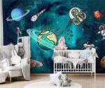 Cartoon Space Mural  Kids Wallpaper