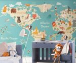 Kids World Map Wallpaper  Animal Design Nursery Decor - Image 2