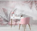 Pink Tropical Leaves Mural