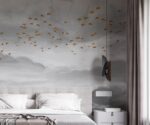 Golden Birds Wallpaper Art Vintage Gray Sky - Image 4
