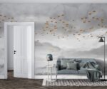 Golden Birds Wallpaper Art Vintage Gray Sky - Image 3
