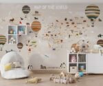 Kids World Map Mural Educational Animal Map