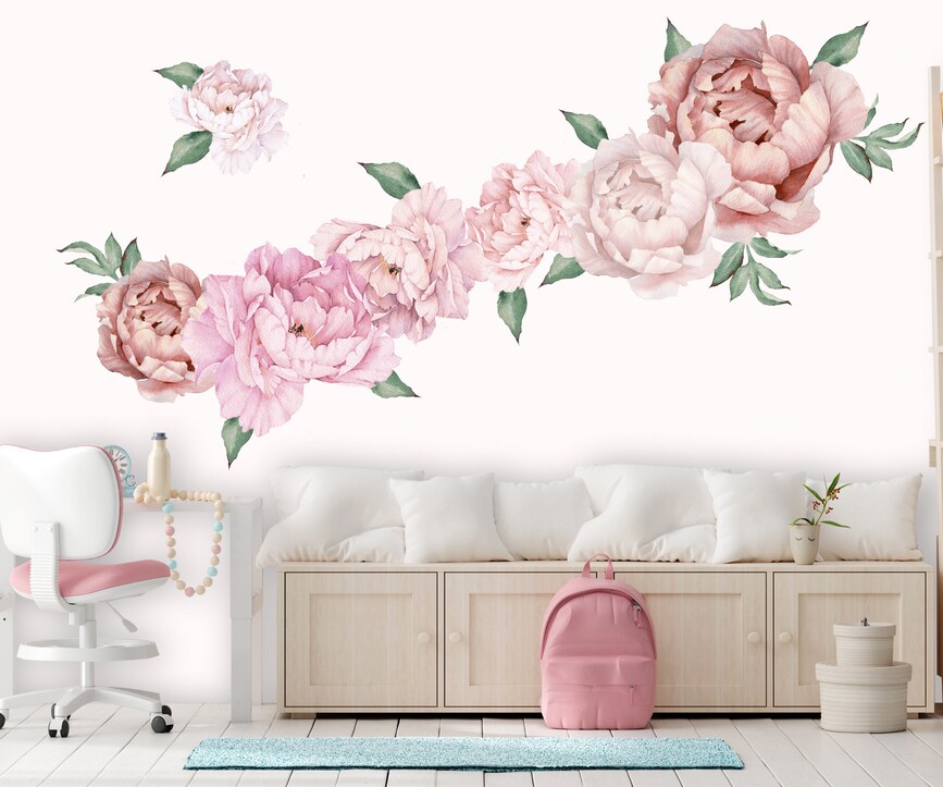 Custom Watercolor Peony Wall Baby Girl Nursery Custom Watercolor Peony Wall Baby Girl Nursery - Image 1
