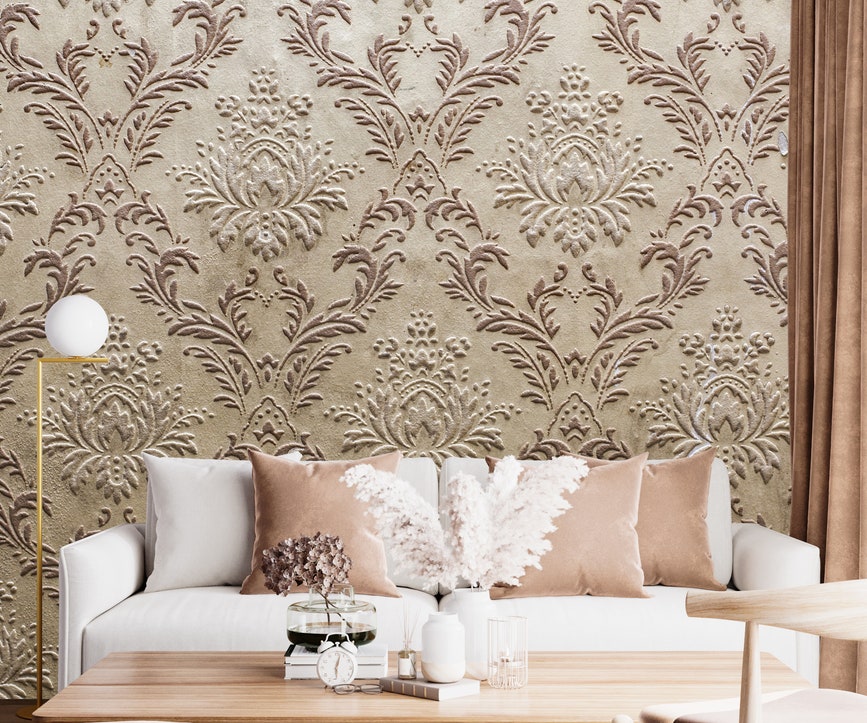 Damask Wallpaper Gray and Cream Mural Damask Wallpaper Gray and Cream Mural - Image 1