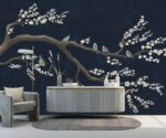 Dark Blue Chinoiserie Wallpaper