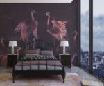 Dark Crane Birds Wallpaper Vintage Chinoiserie Wall Mural - Image 3