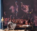 Dark Crane Birds Wallpaper Vintage Chinoiserie Wall Mural - Image 4