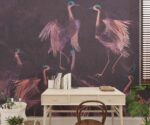 Dark Crane Birds Wallpaper Vintage Chinoiserie Wall Mural - Image 2