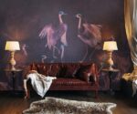 Dark Crane Birds Wallpaper Vintage Chinoiserie Wall Mural