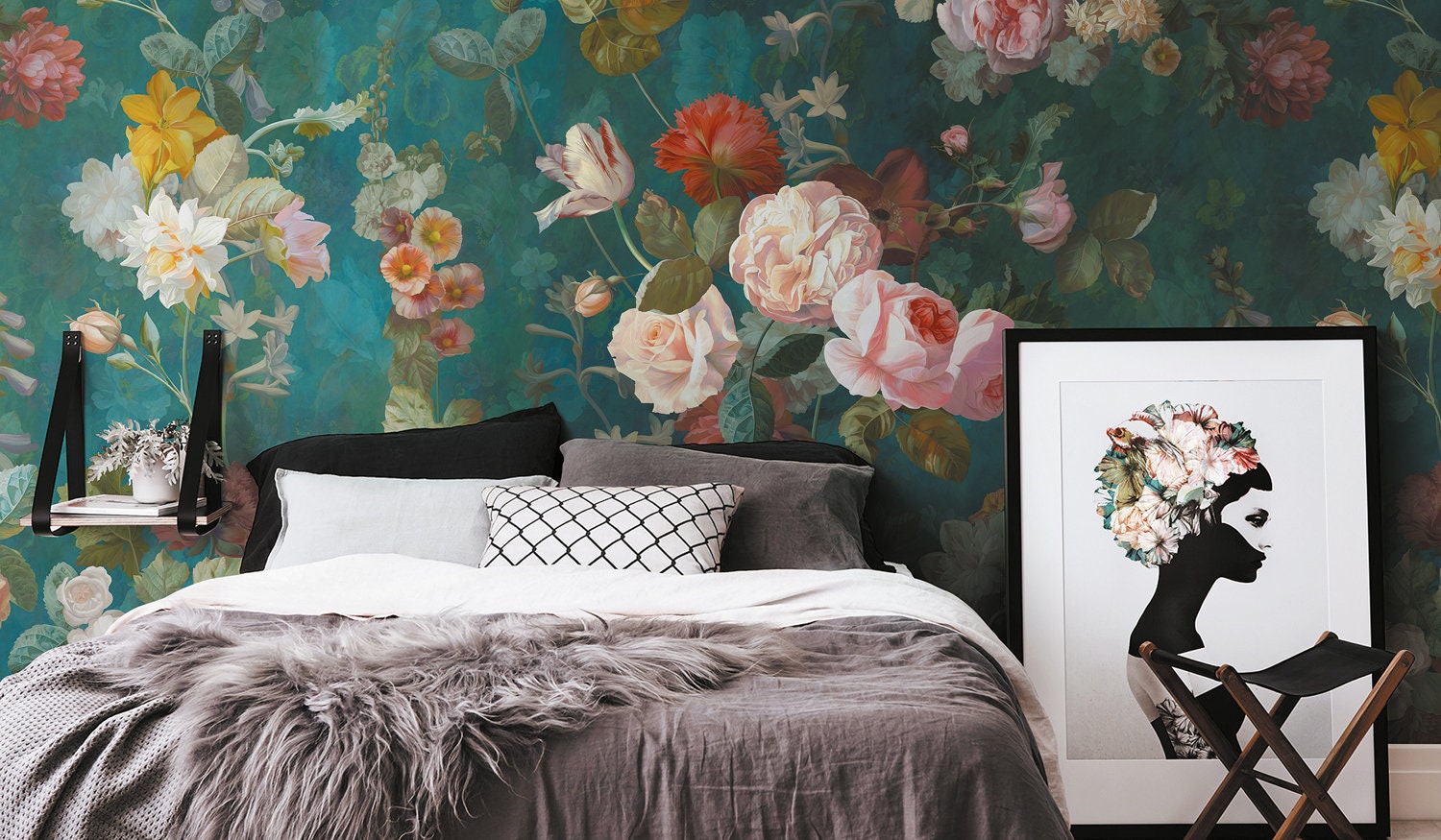 Dark Floral Peony Wallpaper Mural Dark Floral Peony Wallpaper Mural - - Image 1