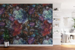 Dark Floral  Wallpaper: Large Blue Flowers, Removable Wallcovering - Image 3