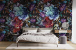Dark Floral  Wallpaper: Large Blue Flowers, Removable Wallcovering